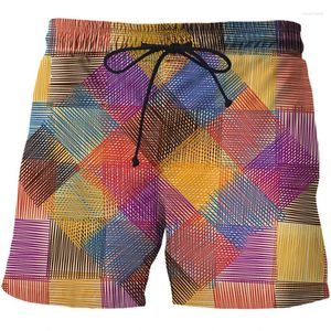 Herenshorts bedrukt 3d strandbroek heren zwemsurfkleding abstracte schets rasterpatroon harajuku streetwear board