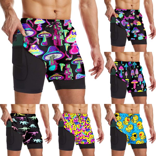 Shorts pour hommes Champignon magique psychédélique Hommes 2 en 1 Running Quick Dry Gym Vêtements d'entraînement athlétique avec poches latérales 230419