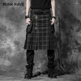 Herenshorts PUNK RAVE-broek Herenmodebroek Cargo-persoonlijkheid Schotse kilts Geruit patroon Lange halve rokken