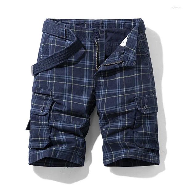 Short masculin coton pur loisir d'été sportif work work capris simple plaid slim fit multi-poche pantalon