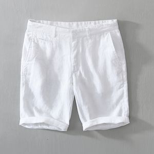 Shorts pour hommes Shorts en lin pur pour hommes Mode d'été Solid White Shorts de vacances en vrac Homme Casual Plus Size Button Fly Pantalons courts 230425