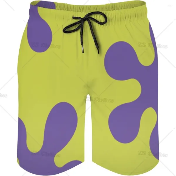 Shorts pour hommes violets et verts de plage d'été cool planches cool avec des poches