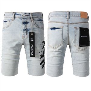 Heren shorts Purple Jeans Short Mens Designer Straight Holes Casual Summer Night Club Blue Womens Shorts Style Luxury Patch hetzelfde merk Baqe