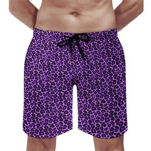 Heren shorts Purple Leopard Board Kwaliteit Men Strandbroek Dierafdruk Trenky zwembroek plus maat
