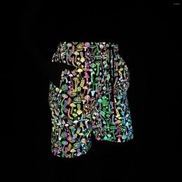 Heren Shorts Regenboog Kleur Paddestoel Reflecterende Mens Harajuku Hip Hop Korte Broek Kleurrijke Nacht Reflecteren Licht Bermuda Masculina