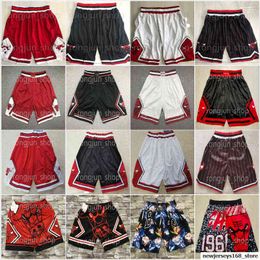 Short Homme Real Stitched Mitchell Ness Noir Blanc Rouge 23 Michael Basketball Short 2 Poches Haute Qualité Rétro Avec Poches Imprimé Hommes Basketball