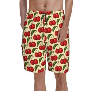 Shorts Masculino Red Fruit Print Board Trenky Cherry Pattern Printing Praia Calças Curtas Masculino Cintura Elástica Engraçado Calção de Banho Plus Size Masculino