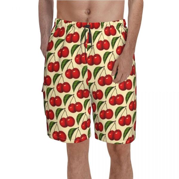 Shorts pour hommes Panneau d'impression de fruits rouges Trenky Motif de cerise Impression Pantalon court de plage Homme Taille élastique Maillot de bain drôle Plus SizeMen's