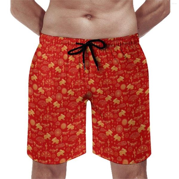 Shorts pour hommes Rouge Gym Été Chinois Traditionnel Casual Plage Pantalons Courts Hommes Courir À Séchage Rapide Modèle Maillot De Bain