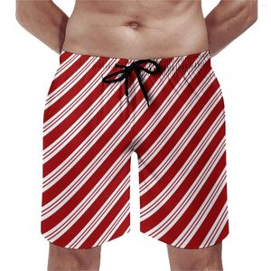 Herenshorts Red Line Board Kerst Candy Cane Strepen Retro Strand Korte broek Heren Design Surfen Comfortabele Trunks Cadeau-idee