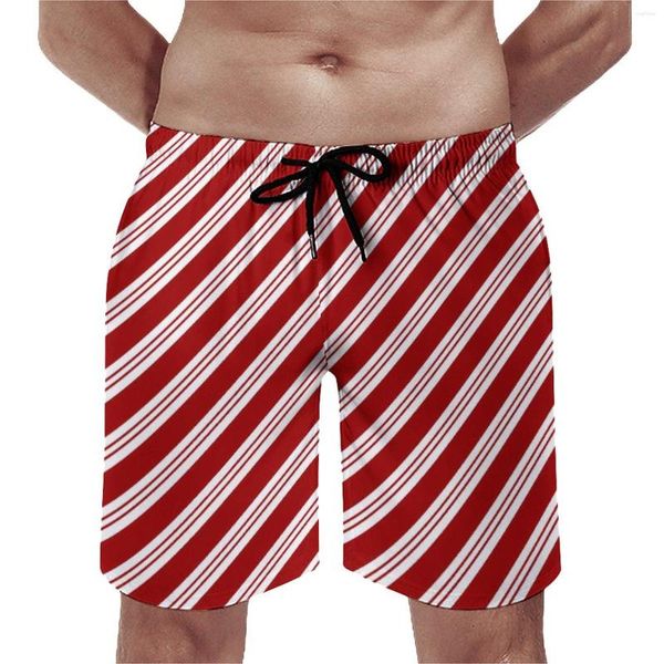 Pantalones cortos para hombre, tablero de línea roja, rayas navideñas de bastón de caramelo, pantalones cortos de playa Retro, diseño para hombre, bañadores cómodos para surfear, Idea de regalo