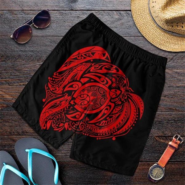 Short masculin rouge Turtle tiki hawaii plage courte-troncs polynésiens de natation gym de gym de boy