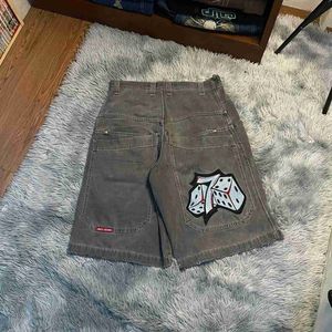 Heren shorts retro baggy jeans hiphop Jnco -serie y2k broek streetwear gothic 7 borduurwerk hoge taille broek broek dames kleding 240419 240419