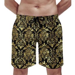 Herenshorts Retro Barok Board Zwart en Goud Damast Klassiek Strand Korte Broek Design Sportkleding Sneldrogende Zwembroek Cadeau-idee