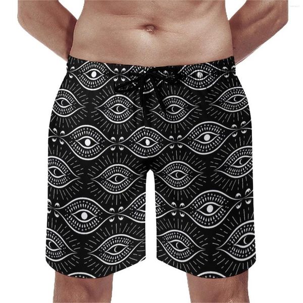 Pantalones cortos para hombres Retro Evil Eye Board Verano Ropa deportiva en blanco y negro Playa Hombre Secado rápido Lindo gráfico Troncos de talla grande