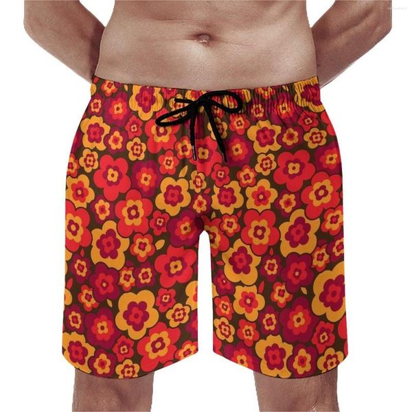 Short rétro Floral pour hommes, imprimé fleurs rouges, sport, Surf, plage, pantalon court, confortable, personnalisé, grande taille