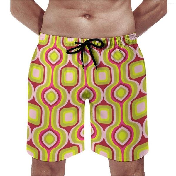 Short pour hommes rétro Geo Print Board été rouge et jaune course Surf plage hommes séchage rapide mignon imprimé grande taille maillot de bain