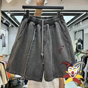 Heren shorts retro gewassen thug club shorts mannen vrouwen hoogwaardige patchwork geborduurde drawstring shorts rijbroek J240402