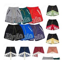 Shorts pour hommes Rhude Graphic Mens Basketball Short Designers Derniers pantalons limités Luxurys Summer Beach Palm Letter Mesh Street Fashion Dhgga 0YF5