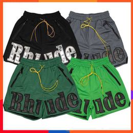 Pantalones cortos para hombres Rhude Malla Baloncesto Transpirable Doble Capa Deportes Bordado Playa Quinta Calle Ancho Hombres y Mujeres 7103