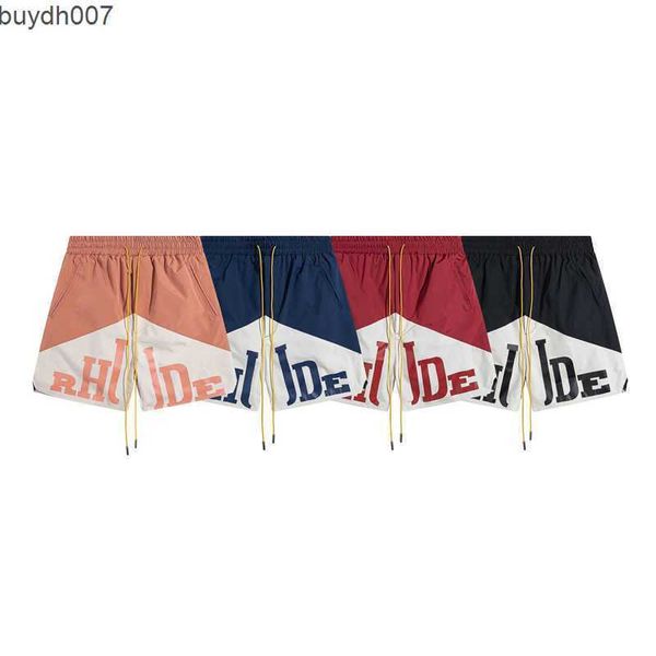 Shorts pour hommes Designer Marque Rhude Patchwork Couleur Contraste Lettre Imprimé Capris Corde Droite High Street Casual Été Lâche Tube Droit et Femmes