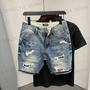 Heren shorts gescheurd rechte mannelijke denim shorts grafische multi color sale Koreaanse modeheren korte jeans broek originele trend 2023 luxe gesneden t240419