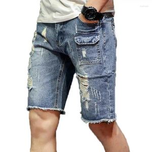 Shorts pour hommes déchirés jeans en denim pour hommes vêtements d'été de poche bleu clair pour hommes