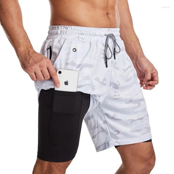 Short masculin coulant des poches de téléphone mobile rapides pantalons courts sèches sportiels de fitness décontracté jogging