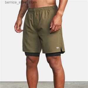 Pantalones cortos para hombres RVCA Verano 2 en 1 Pantalones cortos deportivos Camo Entrenamiento para hombres Pantalones cortos elásticos transpirables de secado rápido Pantalones casuales con cintura elástica Q240305