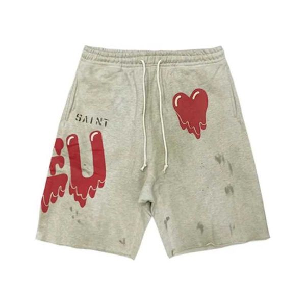 Shorts para hombres Saint Michael Disolver Love Mens Womens Washed Dirty Wash Shorts Alta calidad 1 1 Vintage Summer Casta Casta J240402