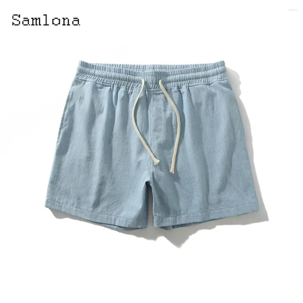 Short masculin samlona plus taille de mode masculine bordé 2024 Traqué sexy lin mâle plage décontractée pantalon court hômes