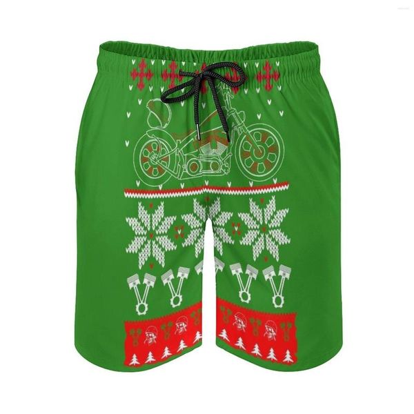 Pantalones cortos para hombre Santa Motorcycle-Ugly Christmas Sweaters Camisetas Bañadores de playa con bolsillos Forro de malla Surf Anta