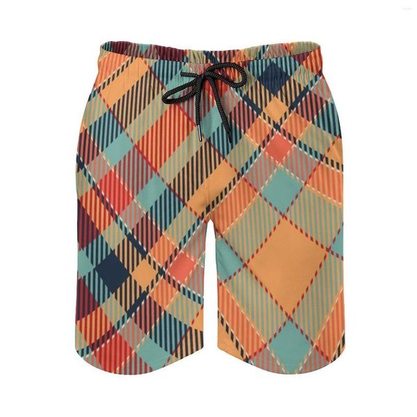 Pantalones cortos de hombre Escocia patrón sin costuras con cuadros de tartán para hombre natación de secado rápido tabla de playa traje de baño moda Volley