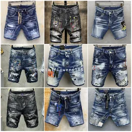 Heren shorts Tweede vierkante rode heren middenkalf broek mode bedrukte broek slanke fit katoen elastisch gemonteerde shorts heren watermerk denim