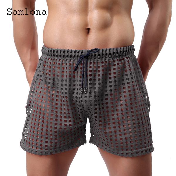 Shorts pour hommes Sexy Hollow Out Style européen Casual Beach Short Cross pant Black Men See Through Fetish Loose Drawstring pants 230707