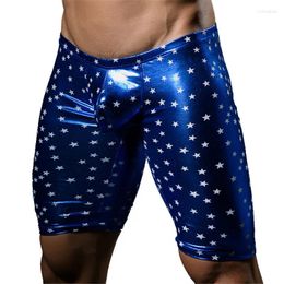 Heren shorts sexy mannen exotische broek pu lederen panty gay clubwear korte mannelijke latex catsuit elastische knie-lengte plus maat