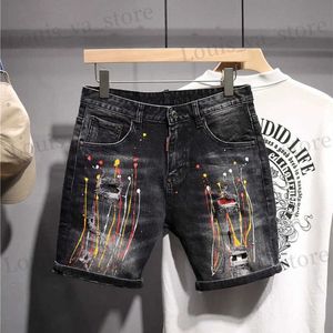 Heren shorts korte jeansbroek voor mannen multi -kleuren grafische man denim shorts originele dunne dunne xl retro strtwear jorts nieuw in onbeleefde t240419