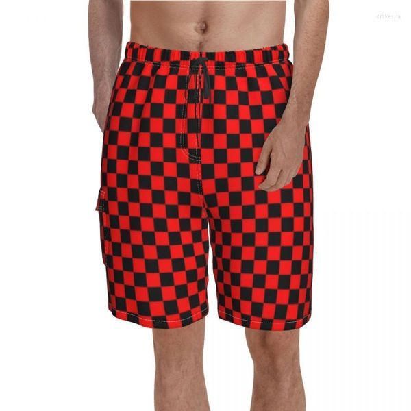 Pantalones cortos para hombre, tablero de ajedrez Simple, rojo y negro, patrón para hombres, estampado de playa, bañador de talla grande, Drak22 para hombre