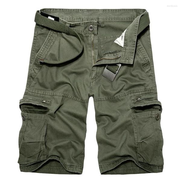 Pantalones cortos para hombre, pantalones cortos tácticos informales de algodón verde militar de carga para hombre, pantalones cortos tácticos con múltiples bolsillos y cinturón