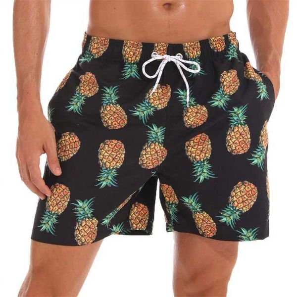 Shorts pour hommes Shorts de plage en forme d'ananas simples pour hommes 3D Panneau de maillot de bain Hawaiian Pantal