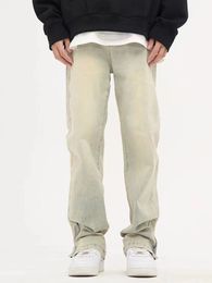Heren Shorts Skinny Jeans Mannen Y2k Herfst Mode Casual Vintage Fit Verontruste Eenvoudige Effen Kleur Broek Zip Faint Geel Slim Denim Broek 230719