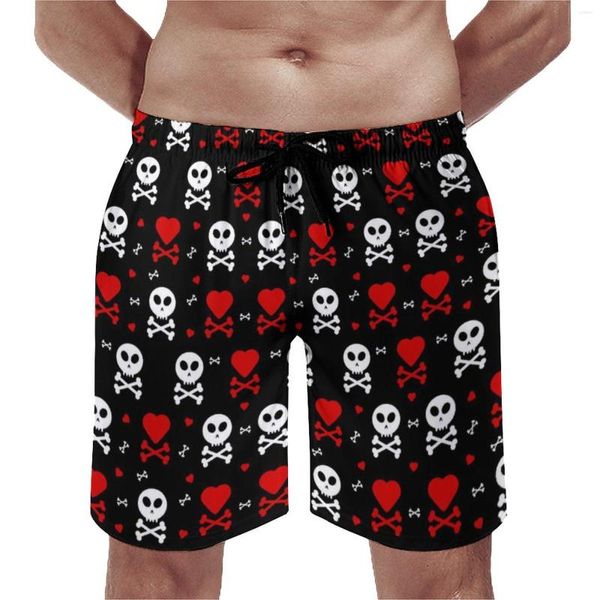 Pantalones cortos para hombre con estampado de calavera y corazones, talla grande, cortos, divertidos, con tibias cruzadas, cómodos