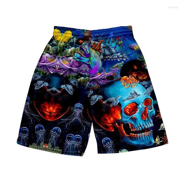 Pantalones cortos para hombres Calaveras Imprimir Camisa Masculina Playa Corta Verano Casual Viajar Pareja Board PantsMen's Naom22