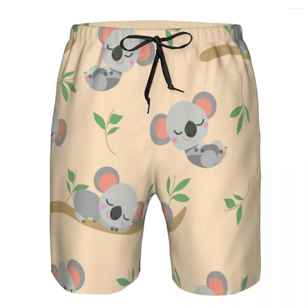 Pantalones cortos para hombres Dormir Oso Koala en la rama de un árbol de eucalipto Natación de secado rápido para hombres Traje de baño Traje de baño Tronco de natación Bañarse Ropa de playa