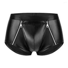 Shorts pour hommes Slim Fit Double Zipper Sous-vêtements Sexy Mi-hauteur avec poche bombée Lisse Mat pour un