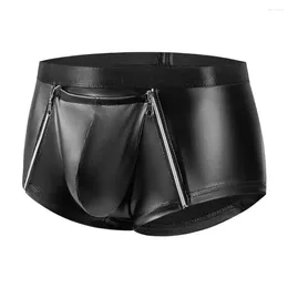 Shorts pour hommes lisses hommes culottes double fermeture éclair sous-vêtements sexy mi-hauteur avec poche bombée mat slim fit pour un