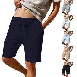 Shorts pour hommes solide décontracté poche Simple cordon de serrage épaissi lin tenue serrée Barbell vêtements hommes Cargo