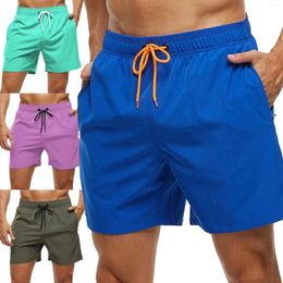 Pantalones cortos para hombres Color sólido Recortado Playa casual con entrenamiento de poliéster Hombres Casa grande Ropa suelta y alta