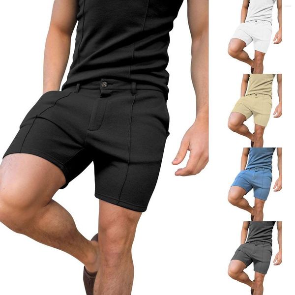 Short pour Homme Couleur Unie Sport Décontracté Business Élastique Ajustement Slim Personnalisé Mode Taille Ouverte