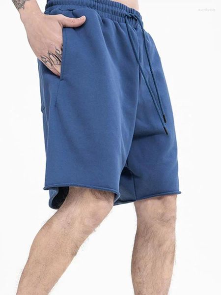 Pantalones cortos para hombre, pantalones cortos holgados de algodón liso hasta la rodilla con cintura elástica y cordones, ropa suave transpirable para verano 2023